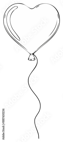Hand Drawn Heart Shaped Balloon with a Wavy String Illustration Floating Upwards