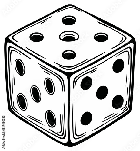 Classic Six Sided Die With Pips Showing The Numbers Two Three And Four With Bold Outline