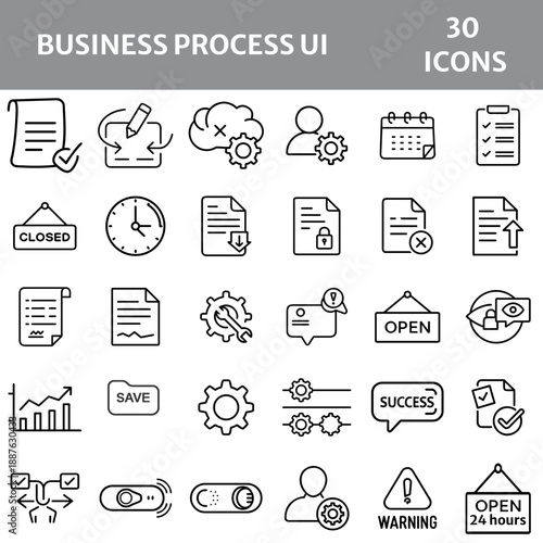 Business Process UI Line Icons Set for Workflow and Management transparent background