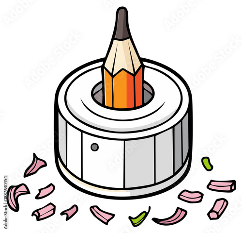 Cartoon pencil and sharpener with shavings