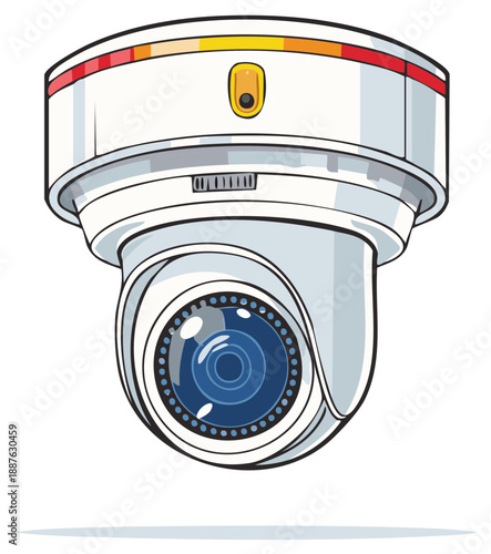 Modern Dome Security Camera with Blue Lens Vector Illustration for Digital Surveillance