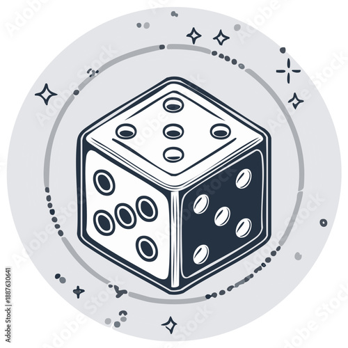 Retro illustration of a dice, gambling game concept.