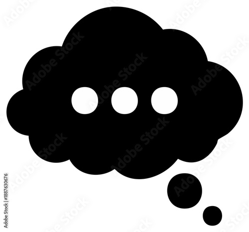Thinking cloud icon with ellipsis symbolizes contemplation and communication black silhouette on white background
