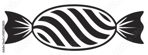 Wrapped candy illustration, black and white design isolated