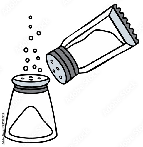 Salt shaker pouring salt cartoon illustration. Seasoning food condiment concept.