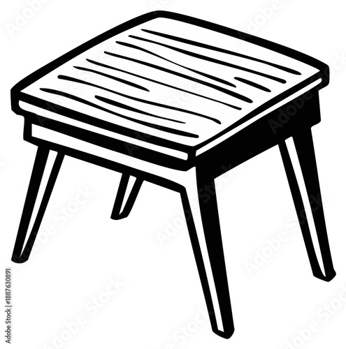 Simple Hand Drawn Illustration of a Wooden Stool Furniture Piece Isolated