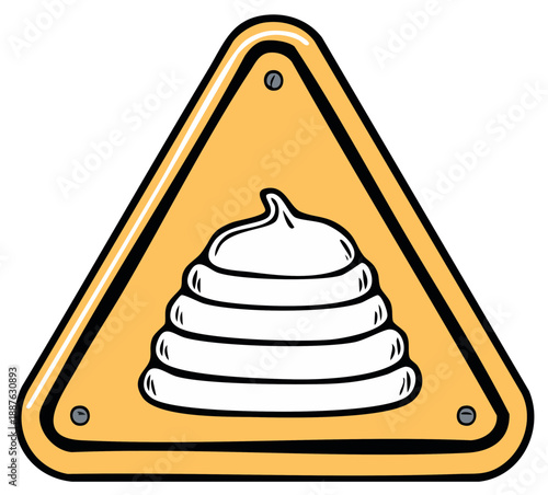 Cartoon Warning Sign of Poop Pile Symbol