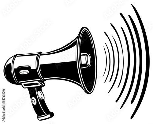 Retro Megaphone Sound Waves Broadcast Announcement Communication