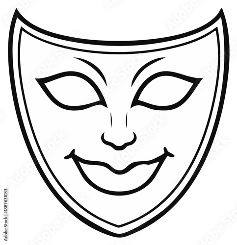 Simple Line Drawing of a Theatrical Mask for Costumes or Masquerade Celebration Design Element Minimalist Isolated