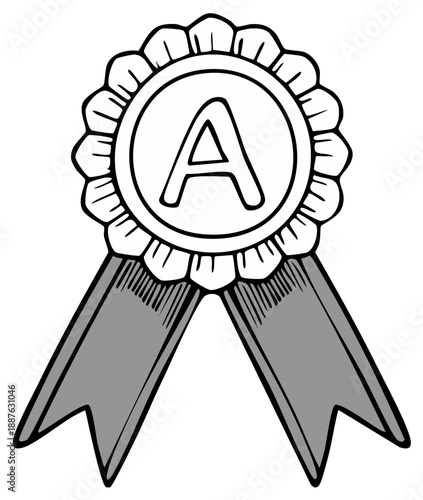 Illustration of an Award Rosette with the Letter A and Ribbons for Graphics