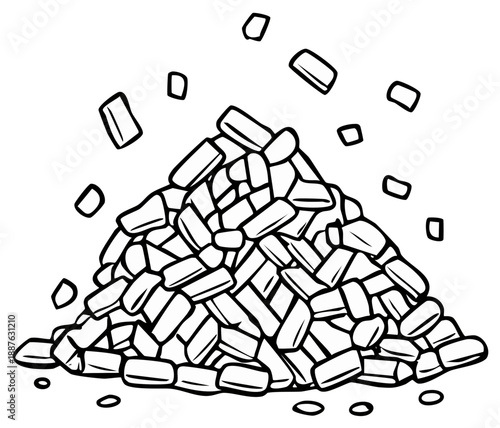 Pile of Rocks, Gravel, or Debris Forming a Mound, Drawn in Black and White Outline