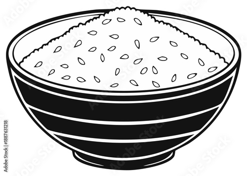 Bowl Filled with Rice Grains Graphic Illustration Black and White Food Asian Cuisine Nourishment Healthy Food Mealtime