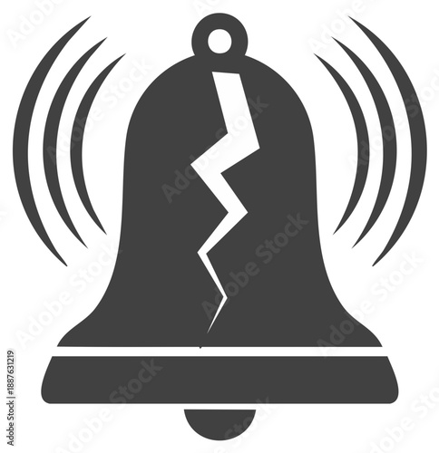 Broken bell silhouette with sound waves, concept of damage or warning.