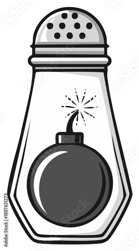 Salt shaker with bomb illustration