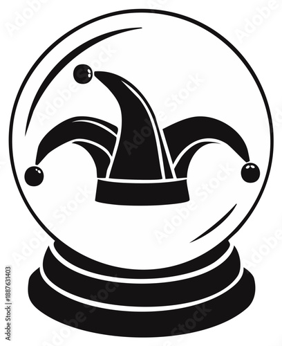 Jester hat inside a magic crystal ball icon for fortune telling or entertainment concepts