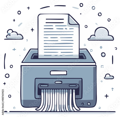 Cartoon shredder destroying a document, illustration