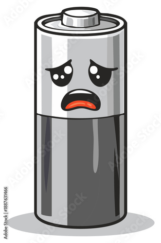 Cartoon Battery with Sad Face Illustration