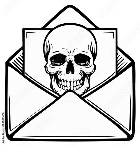 Sinister Delivery Enigmatic Envelope with Skull Motif Death Warning Isolated