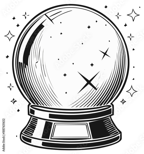 Crystal ball with stars and sparkle illustration