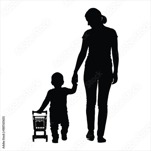 Mother's day tribute silhouette of loving mother and child walking together