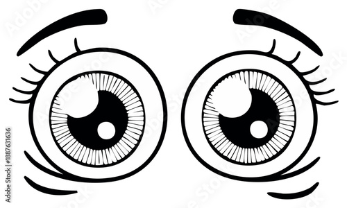 Cartoon Eyes Looking Up Black and White Illustration Cute Expression
