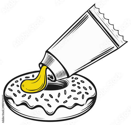 Donut with frosting being applied from a tube illustration