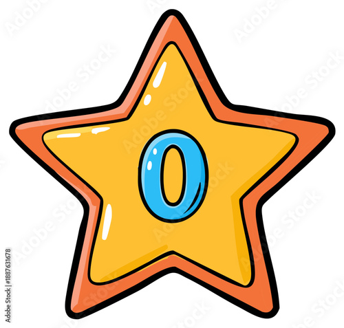 Star with the Number Zero Blue on Yellow and Orange Border Decorative Graphic Element