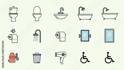 Collection of Bathroom Icons and Symbols.