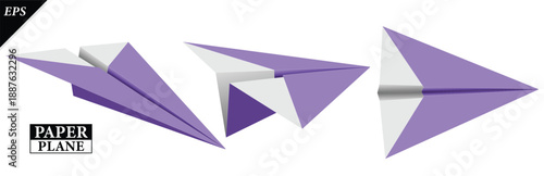 set of paper plane origami isolated on white background, Vector Realistic Paper Airplanes Icon Set Closeup, Handmade origami plane, Origami paper airplane illustration flight travel symbol design icon