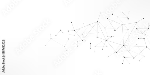 Abstract molecular structure of connected dots and lines on white background