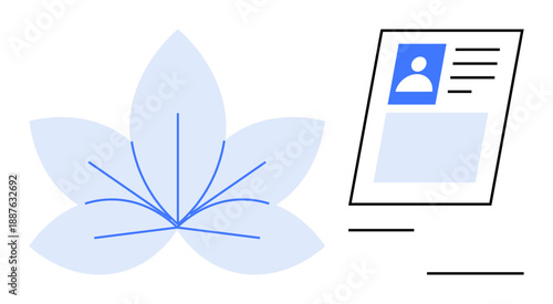 Digital identity concept. Abstract flower graphic paired with ID card s digital identity and verification. Digital identity for fintech, online security, authentication systems, app interfaces