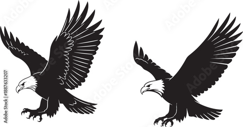 Two majestic eagles in flight a bold black and white graphic design