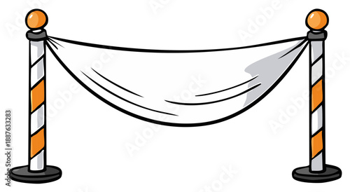 Rope Barrier Cartoon Illustration with Decorative Posts and White Fabric Curtain