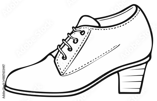Illustration of a classic heeled shoe with laces, outlined in black and white.