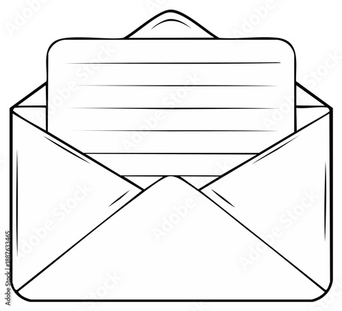Open envelope with lined paper peeking out simple outline illustration