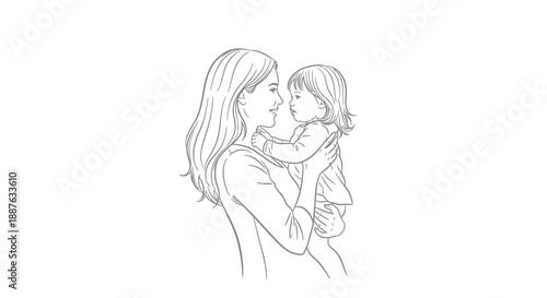 Mother holding her baby in a tender embrace sketch.