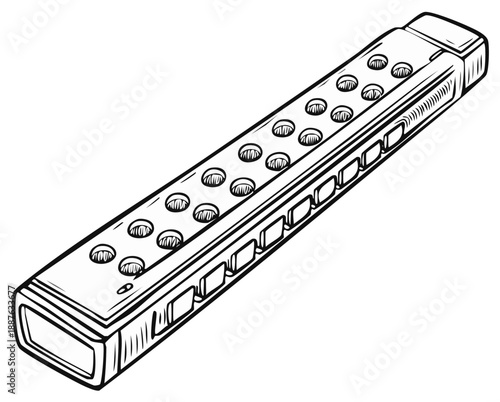 Vintage style harmonica sketch black and white line art illustration