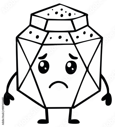 Sad Cartoon Gemstone Character with Big Eyes and Arms