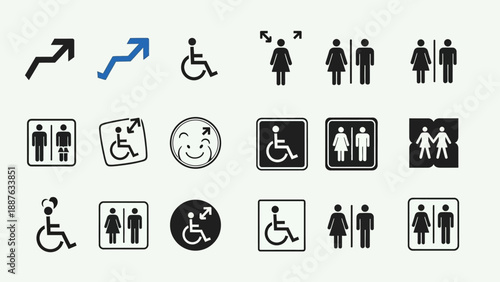Collection of restroom and accessibility icons.