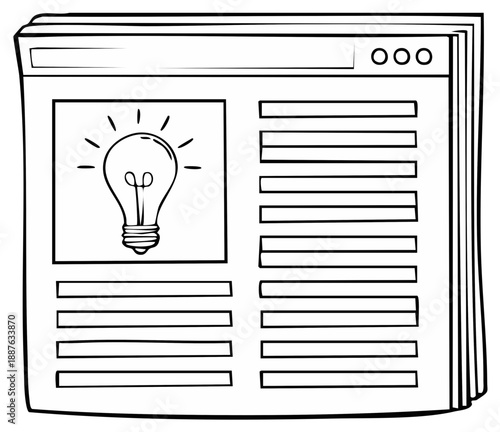 Illustration of a Newspaper Featuring a Lightbulb Icon Symbolizing Ideas