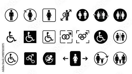 Collection of restroom and accessibility icons.
