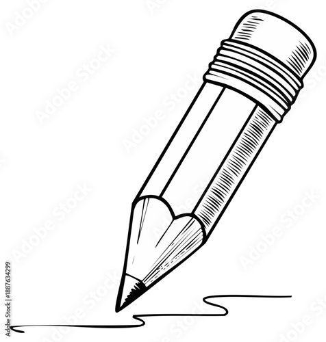 Hand drawn illustration of a graphite pencil creating a line on a white surface