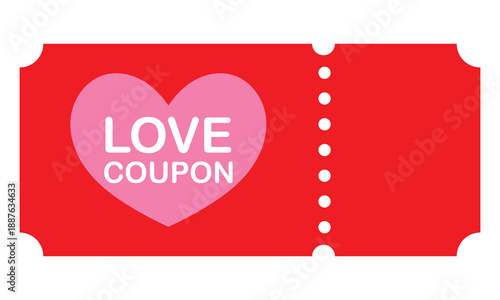 Love Coupon Heart Valentine Discount Ticket. Cute illustrated love coupon with red heart and playful typography, ideal for Valentine’s Day promotions, romantic gifts, and special discount offers.

