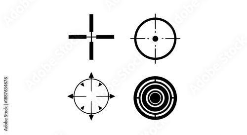 Target Precision Icon Set Featuring Tactical Cross hair Scope Sights Bullseye Designs And Strategic Aiming Business Symbols