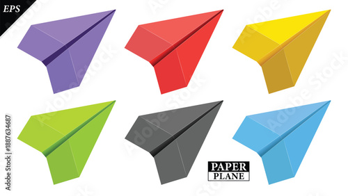 set of paper plane origami isolated on white background, Vector Realistic Paper Airplanes Icon Set Closeup, Handmade origami plane, Origami paper airplane illustration flight travel symbol design icon