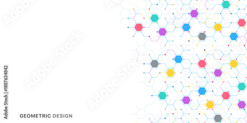 Graphic design element with abstract geometric background of simple hexagon pattern
