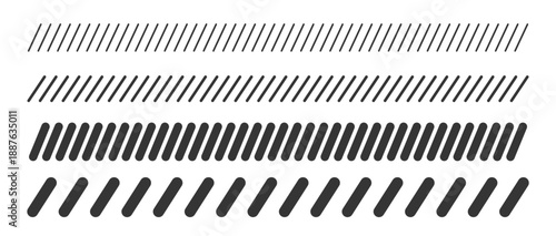 Slash line diagonal stripes border, parallel grid stroke. Embroidery ornament with slanted stitches. Divider strip Tilt strip geometric abstract border. Diagonal grid. Geometric dashed tape