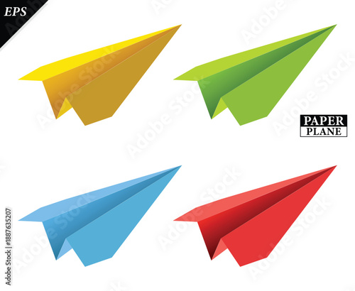 set of paper plane origami isolated on white background, Vector Realistic Paper Airplanes Icon Set Closeup, Handmade origami plane, Origami paper airplane illustration flight travel symbol design icon