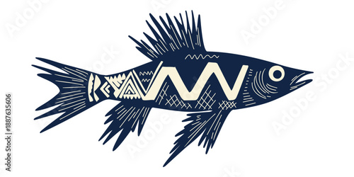 stylized aquatic fish artwork with clean background