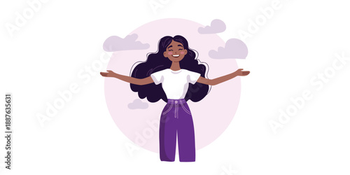 happy african american woman with open arms